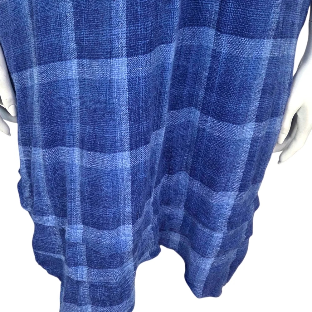Isabella Sinclair Anthropologie Linen Plaid Shirt Dress Womens Small Blue